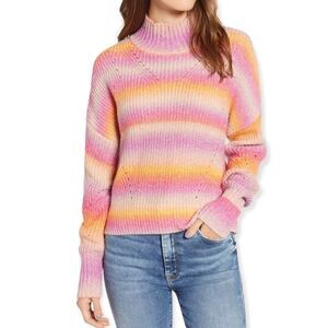 Rebecca Minkoff Pink Bright Brinkley Mock-Neck Ribbed Knit Sweater Size Small